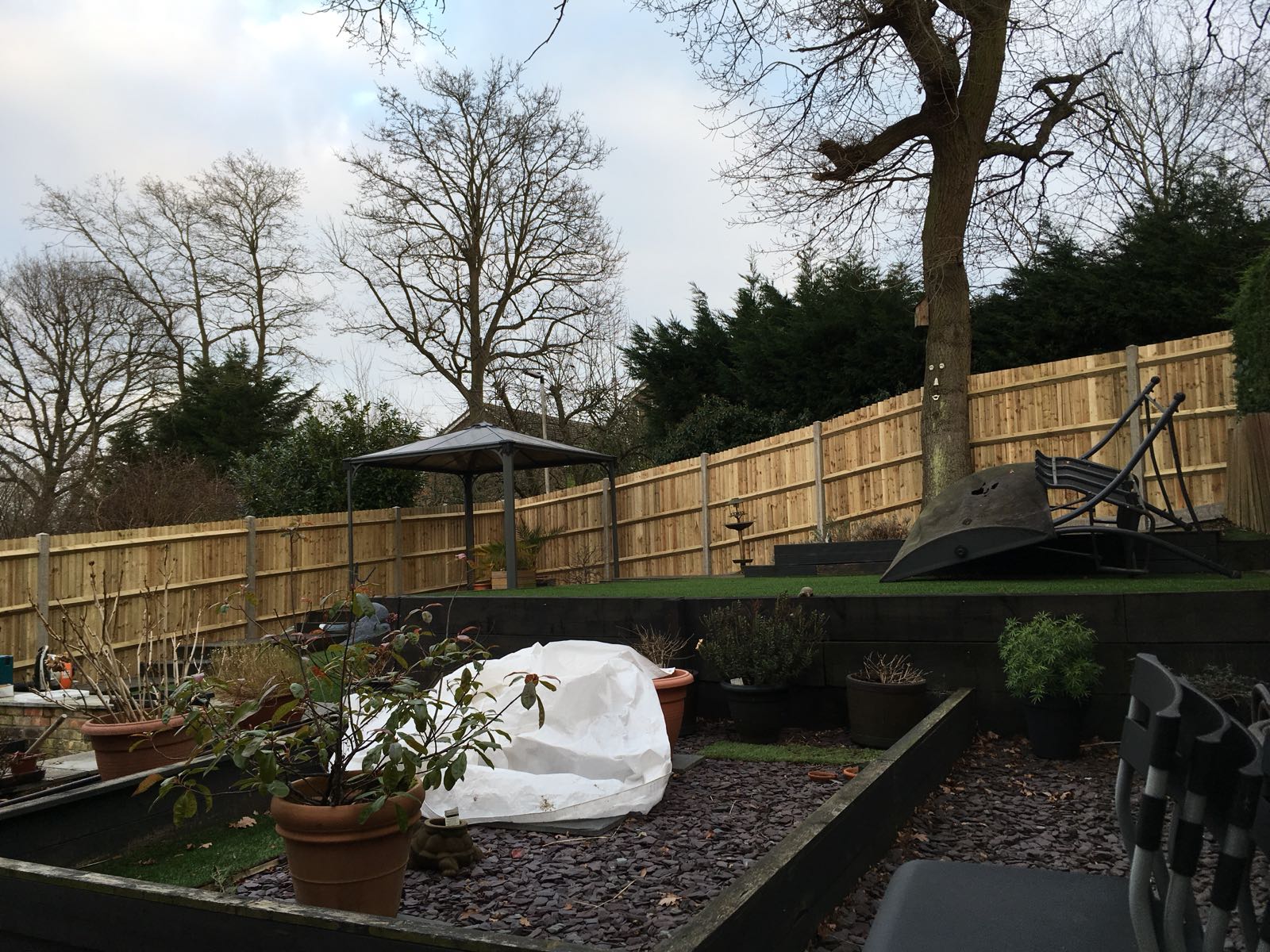 Multiple fence bays along garden boundary