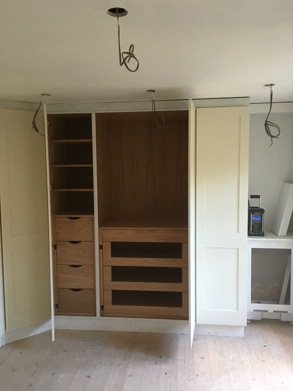Oak veneer wardrobe interior detail